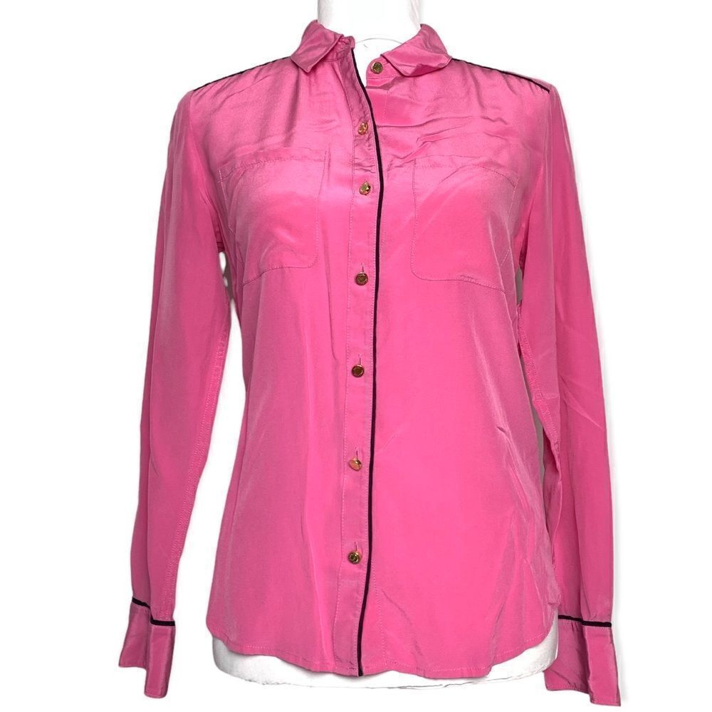 JUICY COUTURE hot pink 100% silk blouse top sz XS